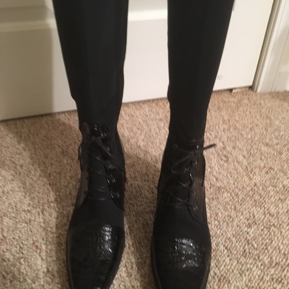 Pilar Abril Wedge Stretch Textured Croc Knee High Boots Sz 9.5/EU 41 - Picture 4 of 10